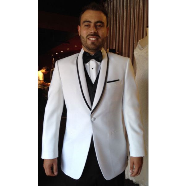 Used White Shawl Collar Dinner Jacket with Black Trim