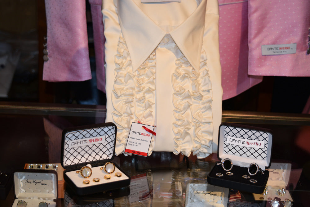 diplay of dante inferno tuxedo accessories