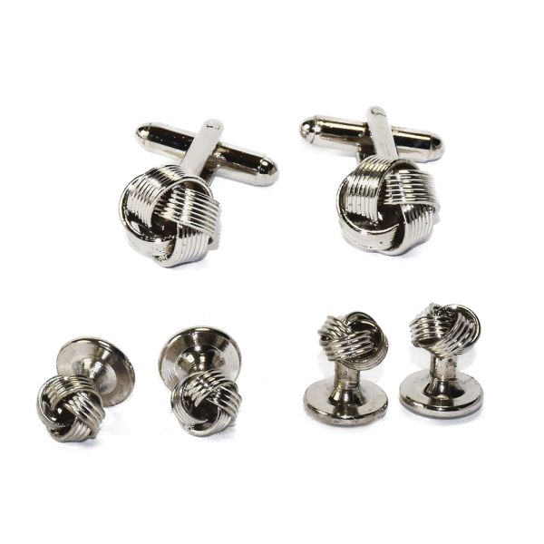 Silver Love Knot Cufflinks and Stud Set