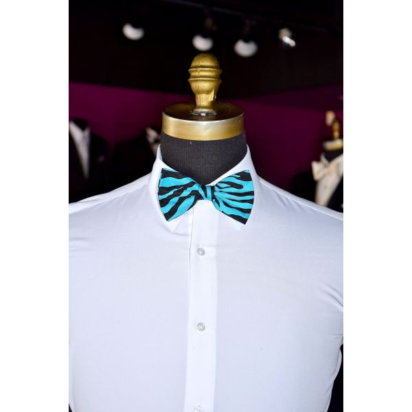 BLUE ZEBRA PRINT BOWTIE, PRE-TIED