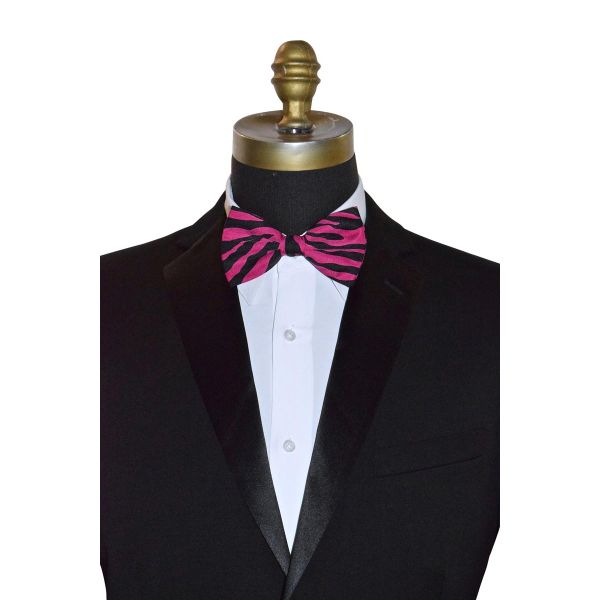 MAGENTA ZEBRA PRINT BOWTIE, PRE-TIED
