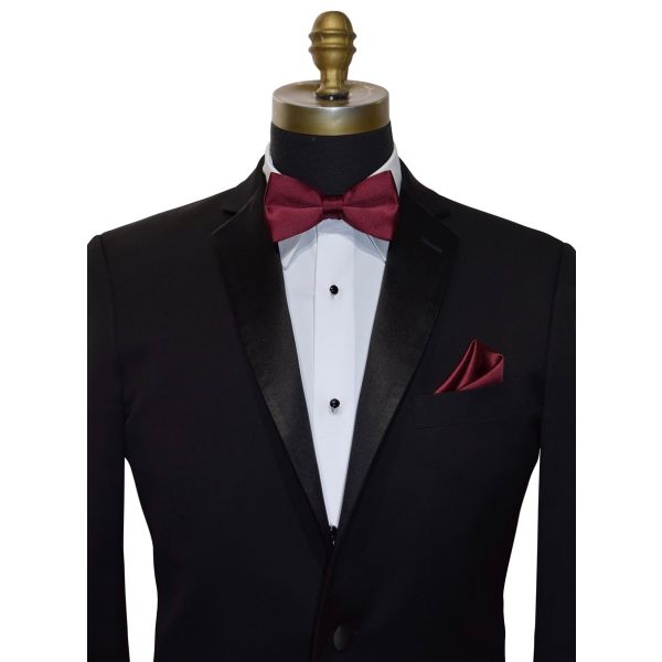 BURGUNDY SATIN BOWTIE, PRE-TIED