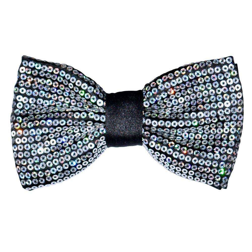 Silver sequin bow tie on a white background