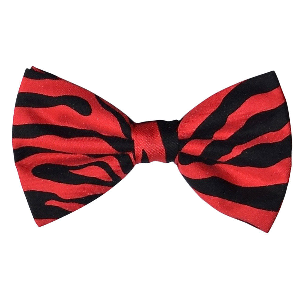 crimson Red and black zebra print bow tie on a white background