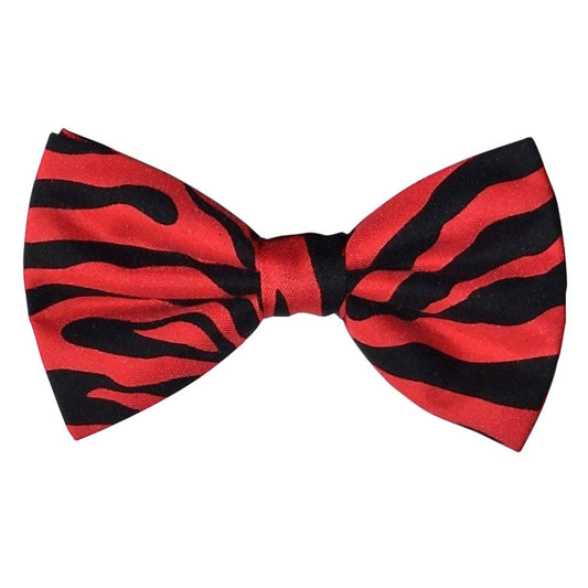 crimson Red and black zebra print bow tie on a white background