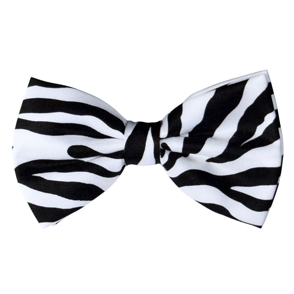 Black and white zebra-striped bow tie on a white background