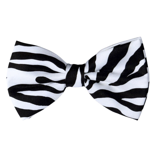 Black and white zebra-striped bow tie on a white background