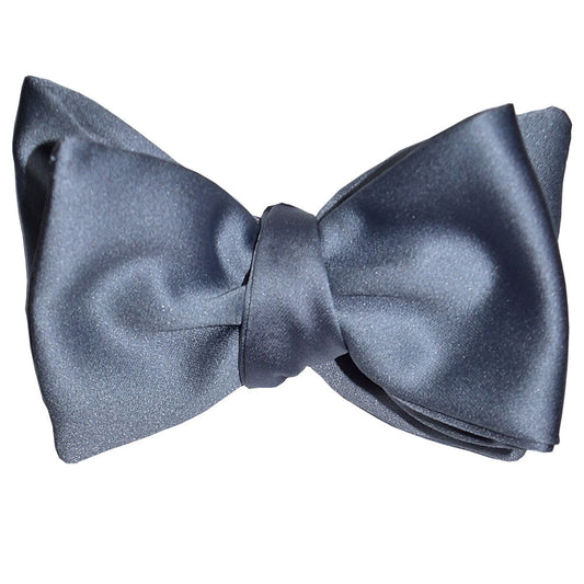silversatin "tie-yourself" bowtie against a white background