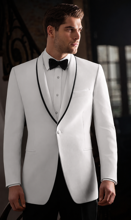 White Slim-Fit Shawl Collar with Black Trim