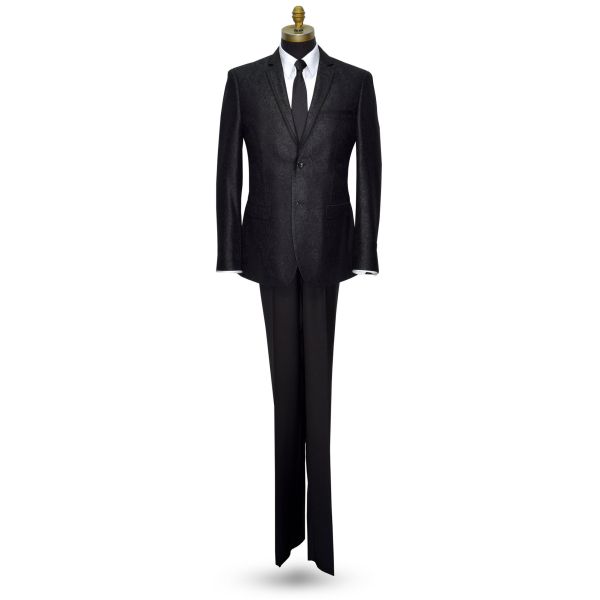 BLACK BROCADE TUXEDO WITH SATIN TRIM ENSEMBLE