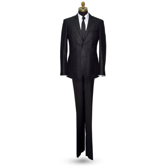 BLACK BROCADE TUXEDO WITH SATIN TRIM ENSEMBLE