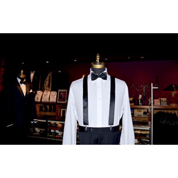 BLACK SATIN BOWTIE WITH TEXTURE, PRE-TIED