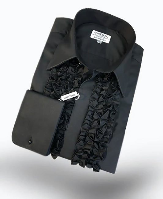 Black tuxedo shirt with ruffles