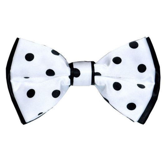WHITE BOWTIE WITH BLACK POLKA DOT,  PRE-TIED