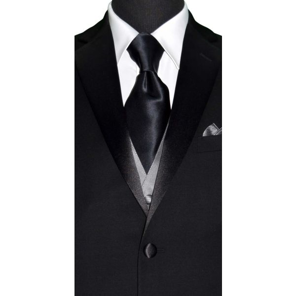 BLACK SILK NECKTIE WITH POCKET HANDKERCHIEF