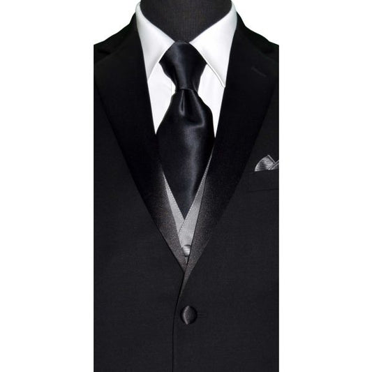 BLACK SILK NECKTIE WITH POCKET HANDKERCHIEF