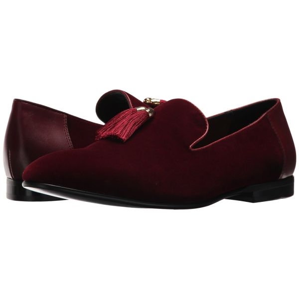 BURGUNDY-WINE VELVET SLIP-ON TUXEDO SHOES