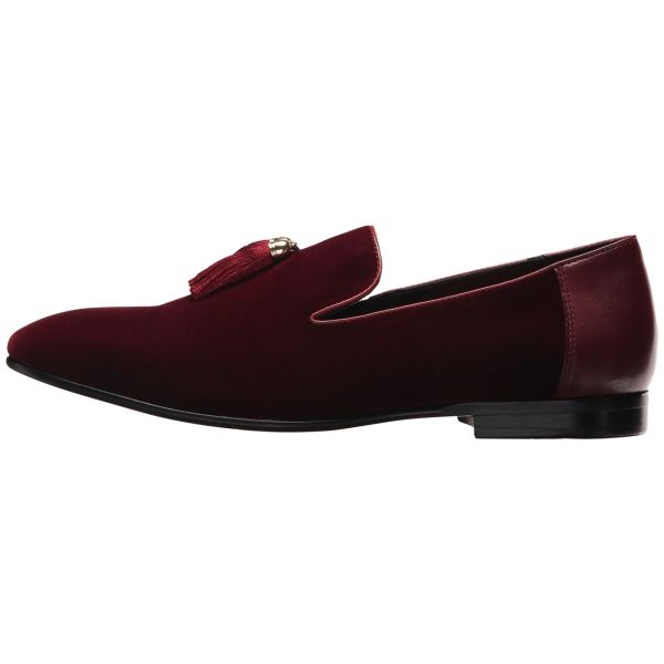 BURGUNDY-WINE VELVET SLIP-ON TUXEDO SHOES