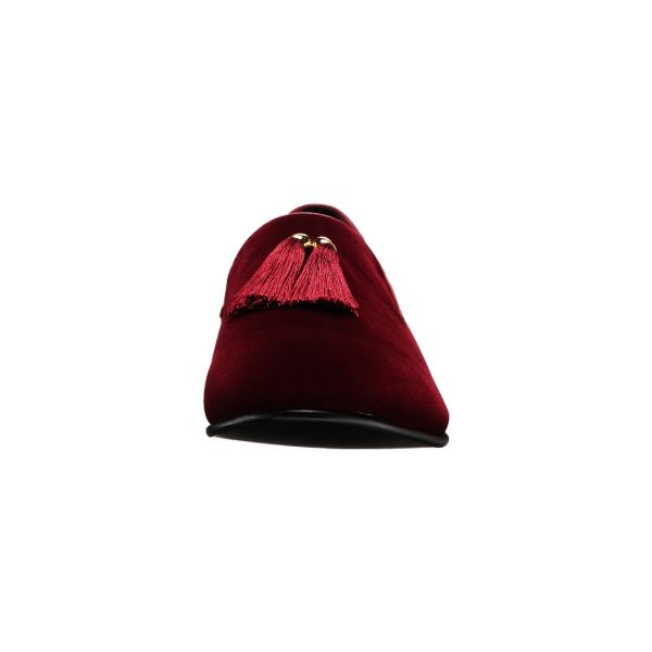 BURGUNDY-WINE VELVET SLIP-ON TUXEDO SHOES