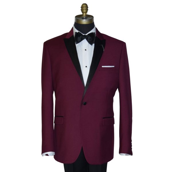 BURGUNDY TUXEDO WITH BLACK PANTS ENSEMBLE
