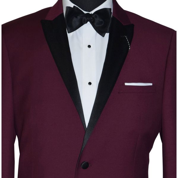 BURGUNDY TUXEDO WITH BLACK PANTS ENSEMBLE