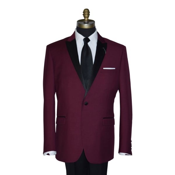 BURGUNDY TUXEDO WITH BLACK PANTS ENSEMBLE