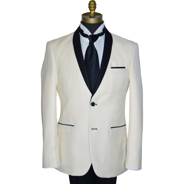 Ivory Coat With Black Shawl Collar Ensemble