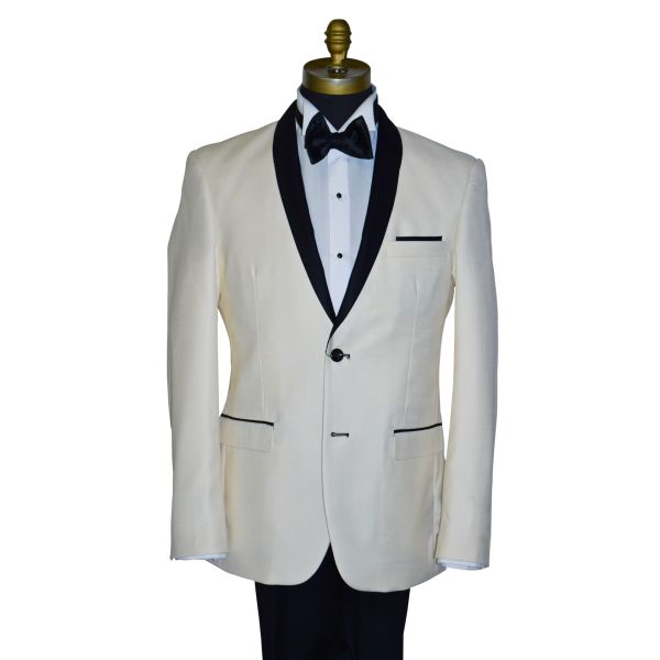 Ivory Coat With Black Shawl Collar Ensemble