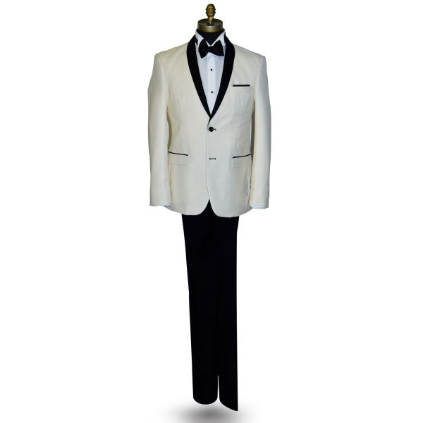Ivory Coat With Black Shawl Collar Ensemble