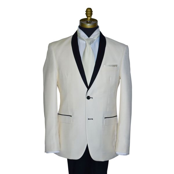 Ivory Coat With Black Shawl Collar Ensemble