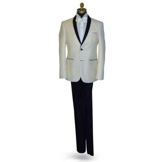 Ivory Coat With Black Shawl Collar Ensemble