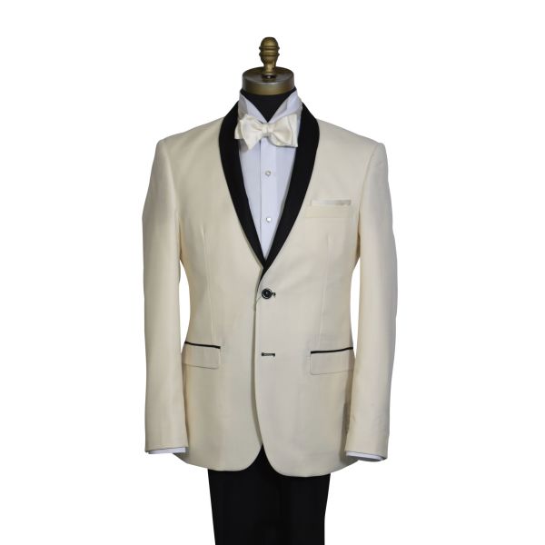 Ivory Coat With Black Shawl Collar Ensemble