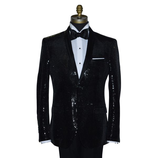 Black Sequins Shawl Collar Tuxedo Ensamble