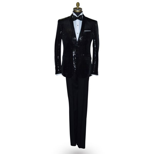 Black Sequins Shawl Collar Tuxedo Ensamble