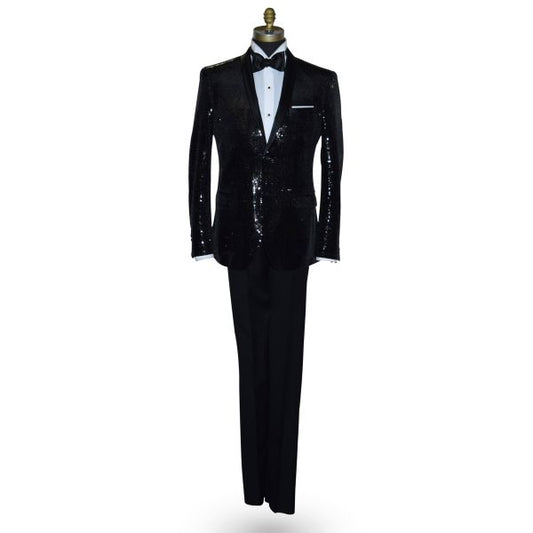 Black Sequins Shawl Collar Tuxedo Ensamble