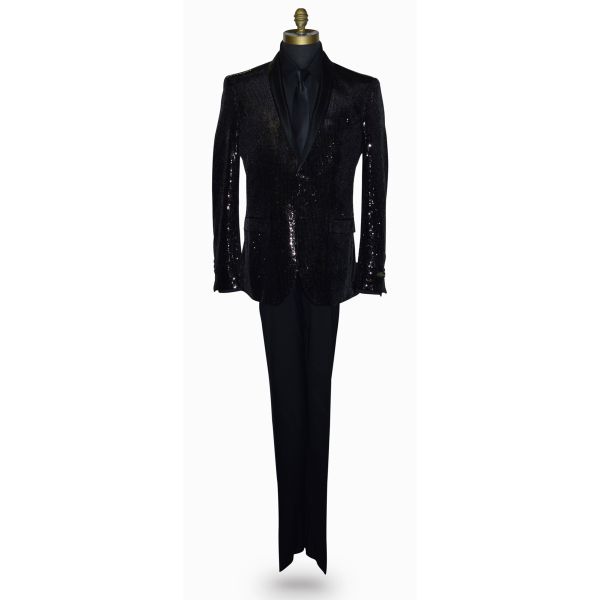 Black Sequins Shawl Collar Tuxedo Ensamble