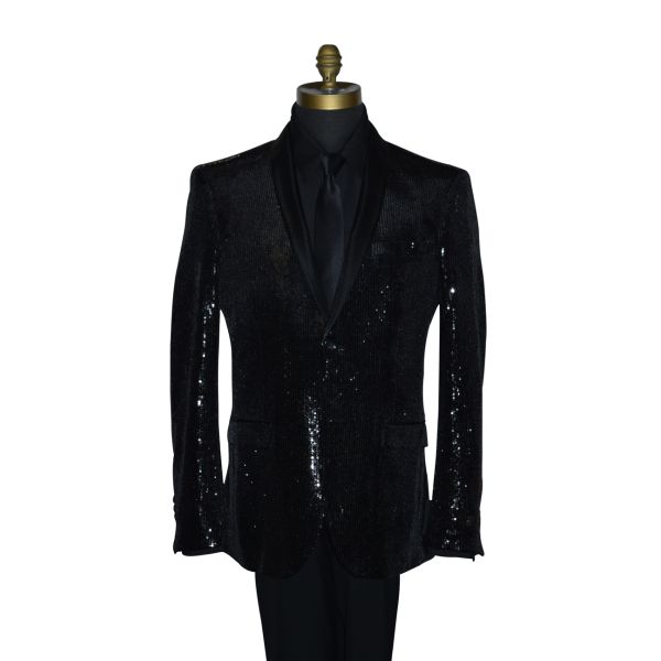 Black Sequins Shawl Collar Tuxedo Ensamble