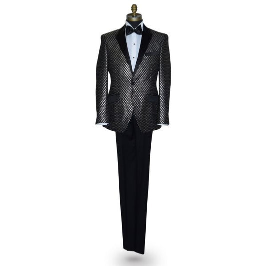 Black Tuxedo with Ginger Colored Texture Brocade Ensemble