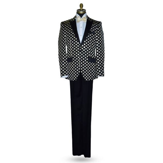 Black with Ivory and Gold Square Tuxedo Ensemble