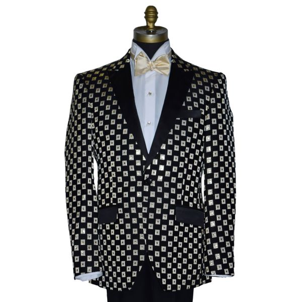 Black with Ivory and Gold Square Tuxedo Ensemble