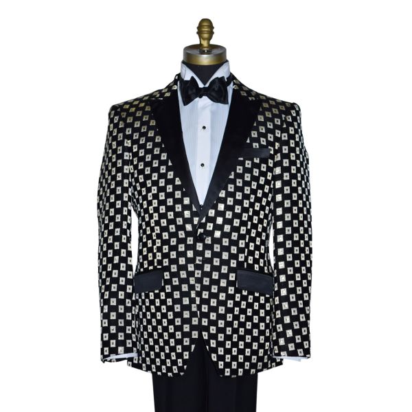 Black with Ivory and Gold Square Tuxedo Ensemble