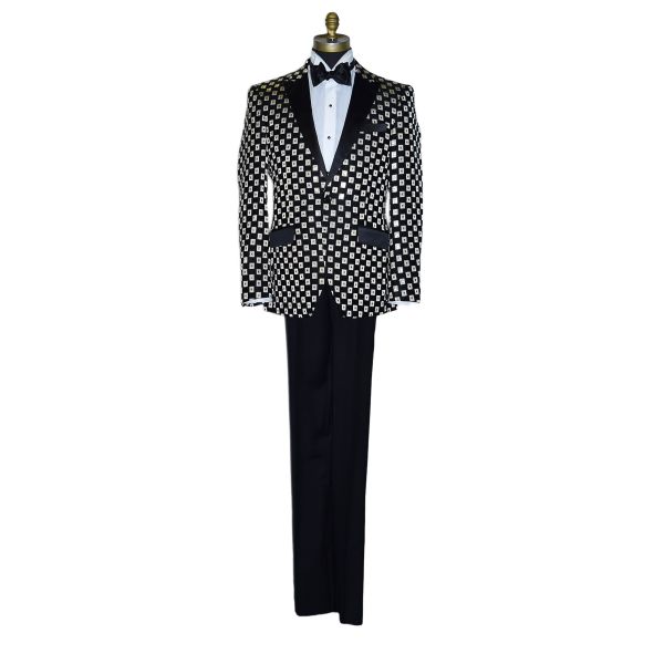 Black with Ivory and Gold Square Tuxedo Ensemble