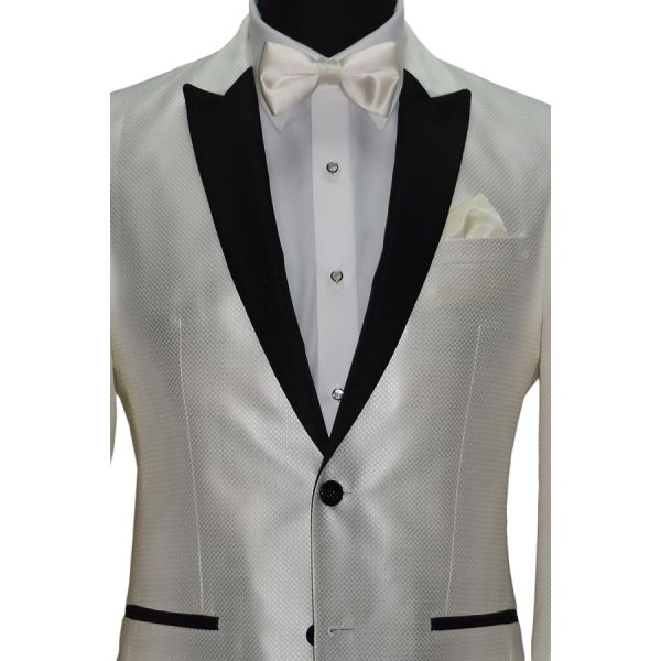 Winter White Pique Tuxedo with Black Peak Lapel Tuxedo