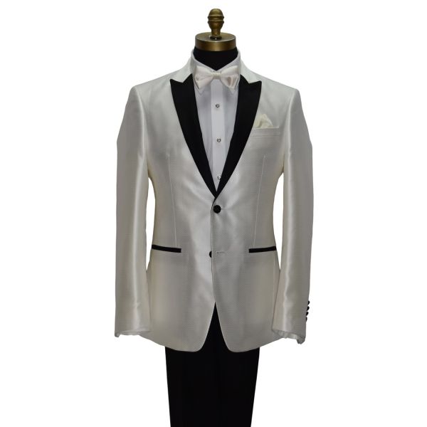 Winter White Pique Tuxedo with Black Peak Lapel Tuxedo