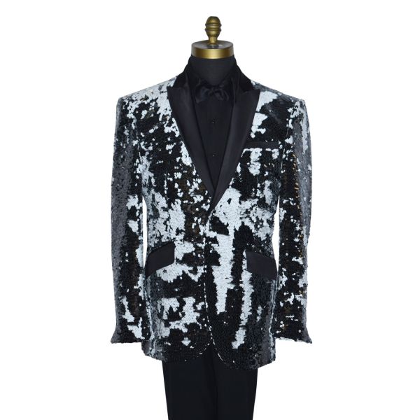 Black and White Deluxe Sequins Tuxedo Ensemble