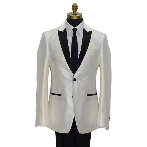 Winter White Pique Tuxedo with Black Peak Lapel Tuxedo