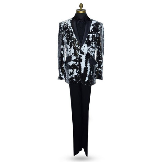 Black and White Deluxe Sequins Tuxedo Ensemble