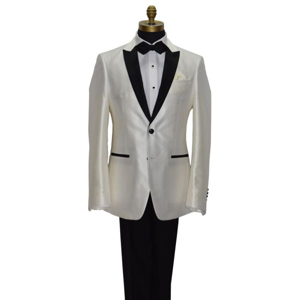 Winter White Pique Tuxedo with Black Peak Lapel Tuxedo