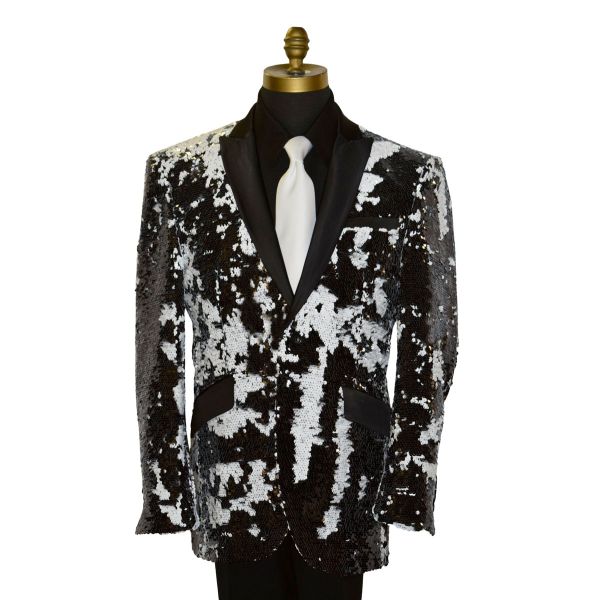 Black and White Deluxe Sequins Tuxedo Ensemble