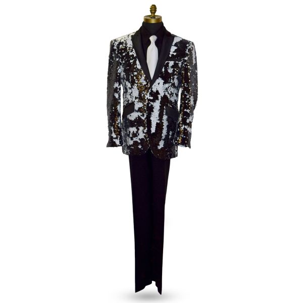 Black and White Deluxe Sequins Tuxedo Ensemble
